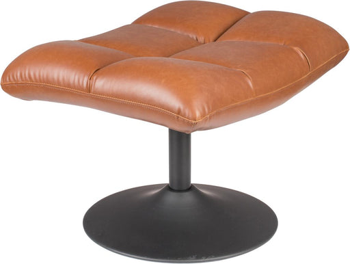 Hocker BAR VINTAGE BROWN in Cognac Braun mit gepolsterter Kunstledersitzfläche und schwarzem Metallfuß, Gesamtansicht.