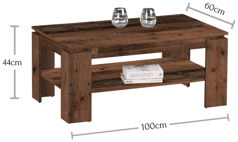 Couchtisch HARRISON 100 x 60 cm mit Schublade in Old Wood Vintage