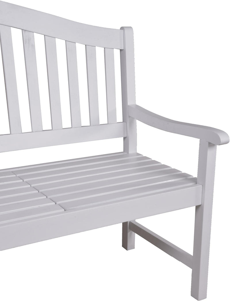 Gartenbank mit hochklappbarem Tisch aus 100% Eukalyptus white washed