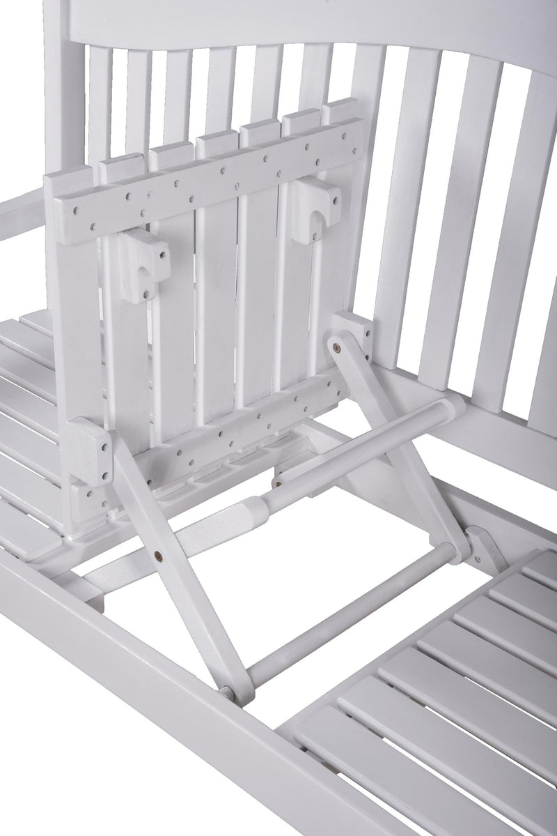 Gartenbank mit hochklappbarem Tisch aus 100% Eukalyptus white washed