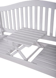 Gartenbank mit hochklappbarem Tisch aus 100% Eukalyptus white washed
