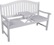Gartenbank mit hochklappbarem Tisch aus 100% Eukalyptus white washed