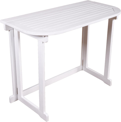 Gartentisch Klapptisch MANILA 100 x 50 cm white washed aus Eukalyptus in Gesamtansicht mit weißer Tischplatte und Beinen.
