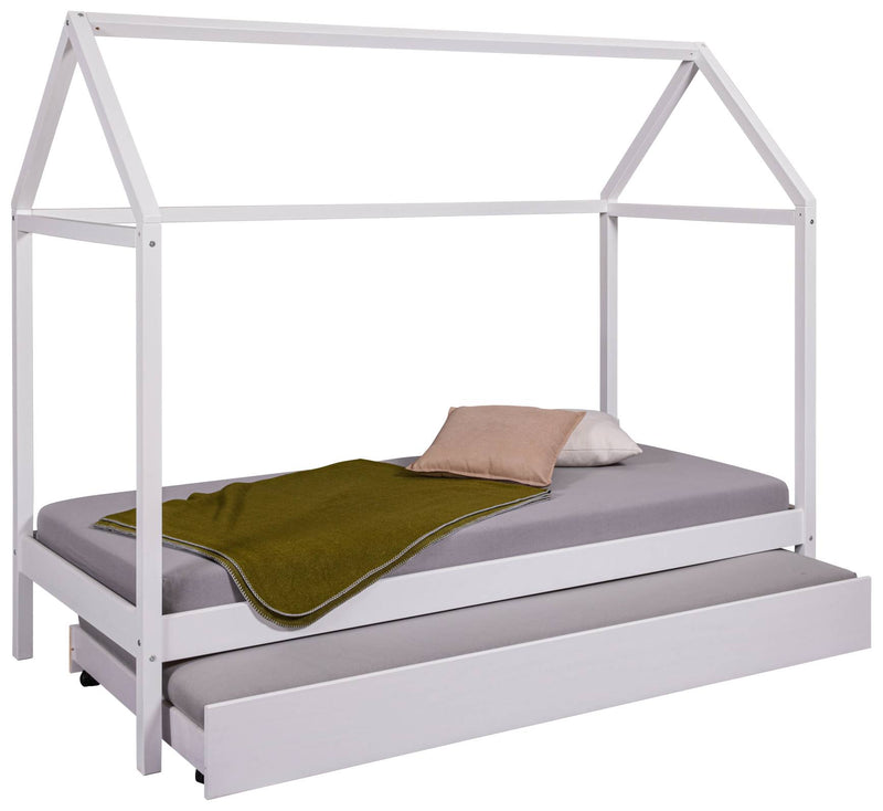Kinderbett SUN ROAD 90 x 200 weiß Pfostenbett Himmelbett Kiefer massiv