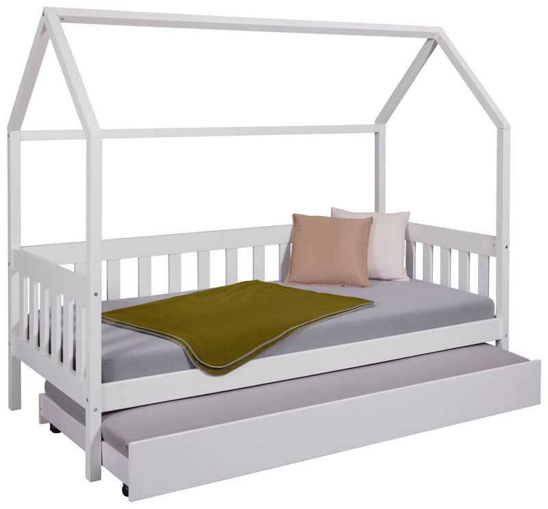Kinderbett FUNKY HOUSEBED 90 x 200 weiß Himmelbett Kiefer massiv