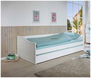 Funktionsbett LEONIE 23 Sofabett Kiefer weiß lackiert mit Schublade