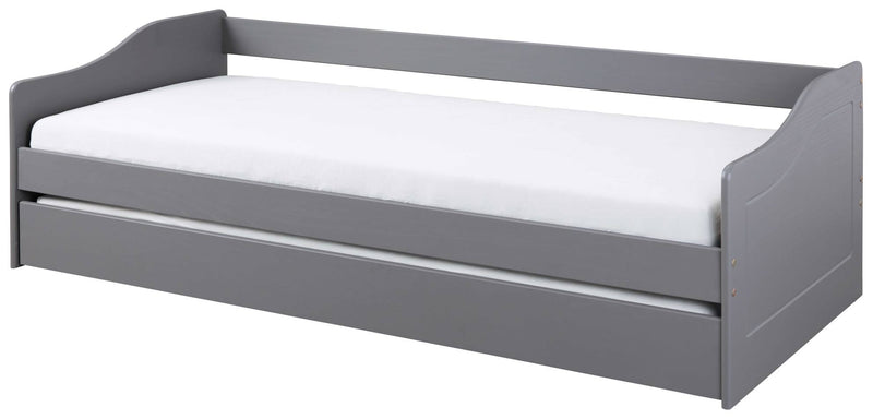 Ausziehbett LEONIE 23 Kiefer Grau lackiert Sofabett mit Schublade