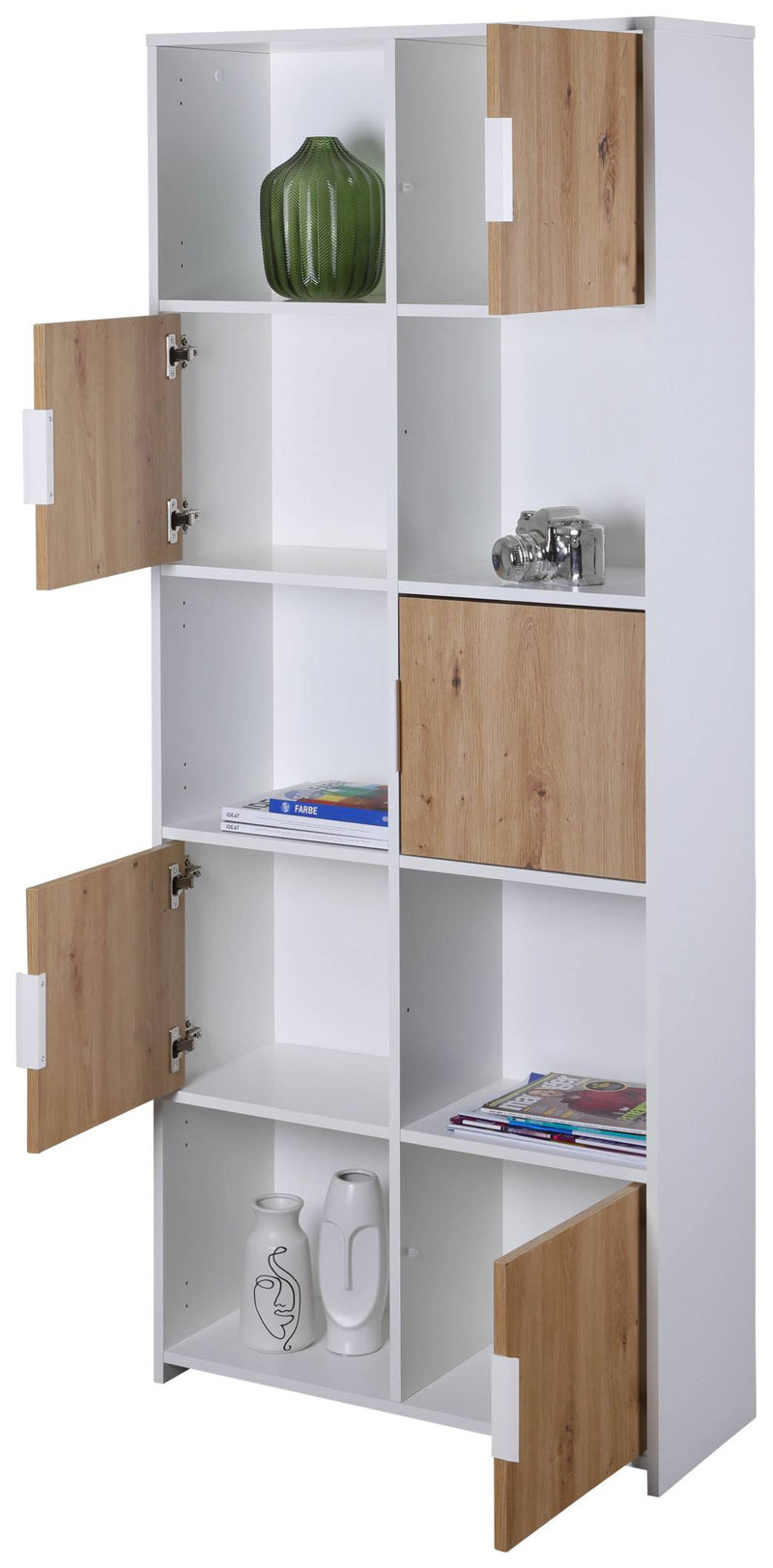 Bücherregal PEPETO 5TW Regal mit 5 Türen Optik Weiß / Artisan Eiche