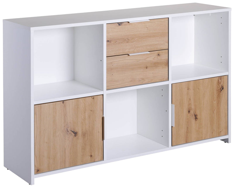 Regal Kommode PEPETO 2 Türen 2 Schubladen Optik Weiß / Artisan Eiche