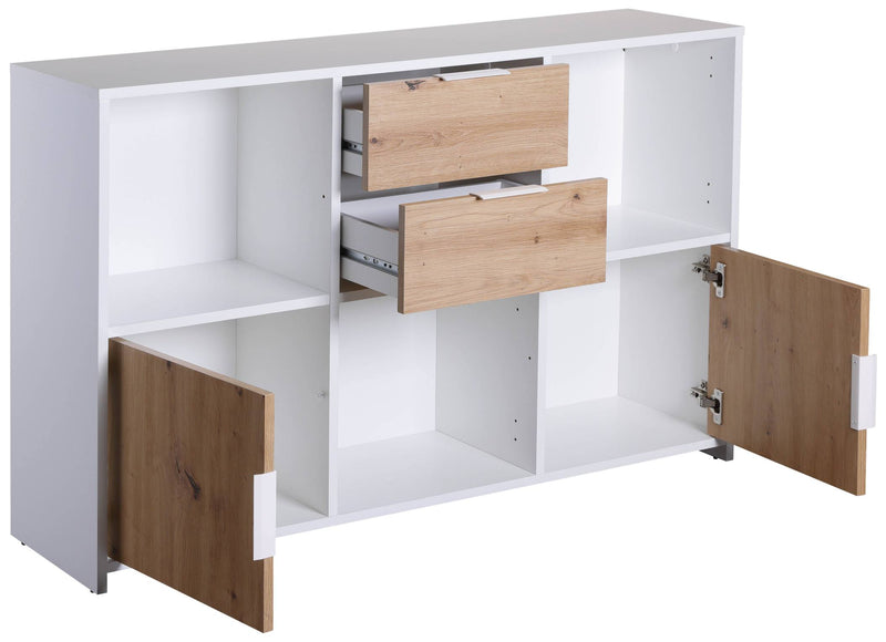 Regal Kommode PEPETO 2 Türen 2 Schubladen Optik Weiß / Artisan Eiche