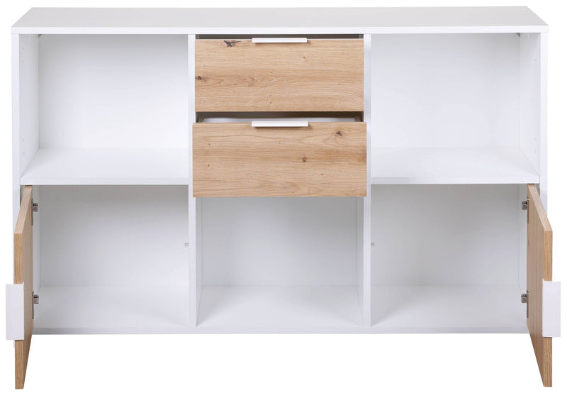 Regal Kommode PEPETO 2 Türen 2 Schubladen Optik Weiß / Artisan Eiche