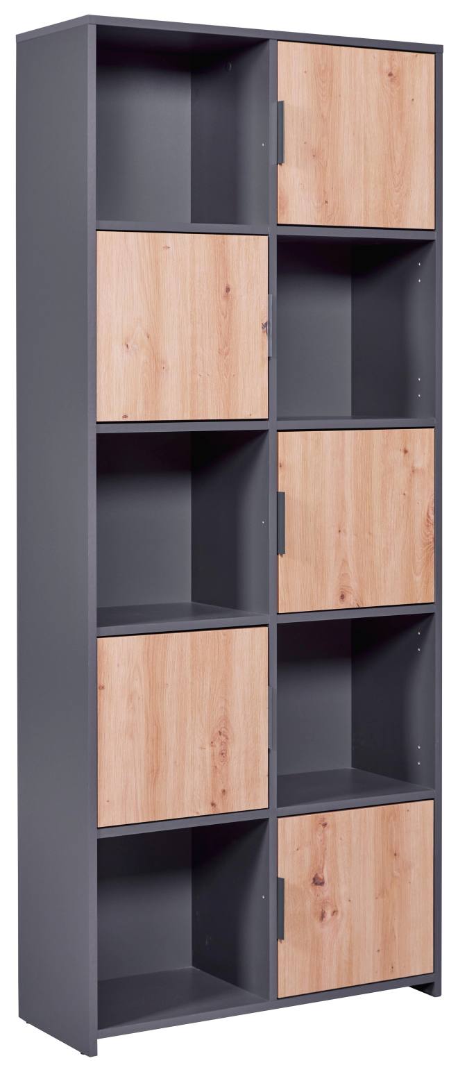 Bücherregal PEPETO 5T Regal mit 5 Türen Optik Grau / Artisan Eiche
