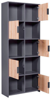 Bücherregal PEPETO 5T Regal mit 5 Türen Optik Grau / Artisan Eiche