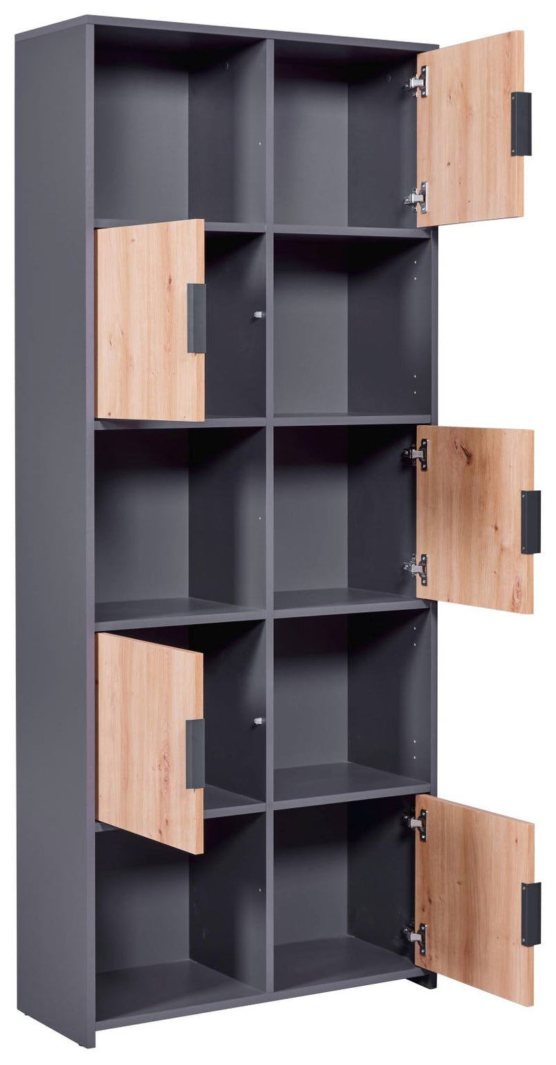 Bücherregal PEPETO 5T Regal mit 5 Türen Optik Grau / Artisan Eiche
