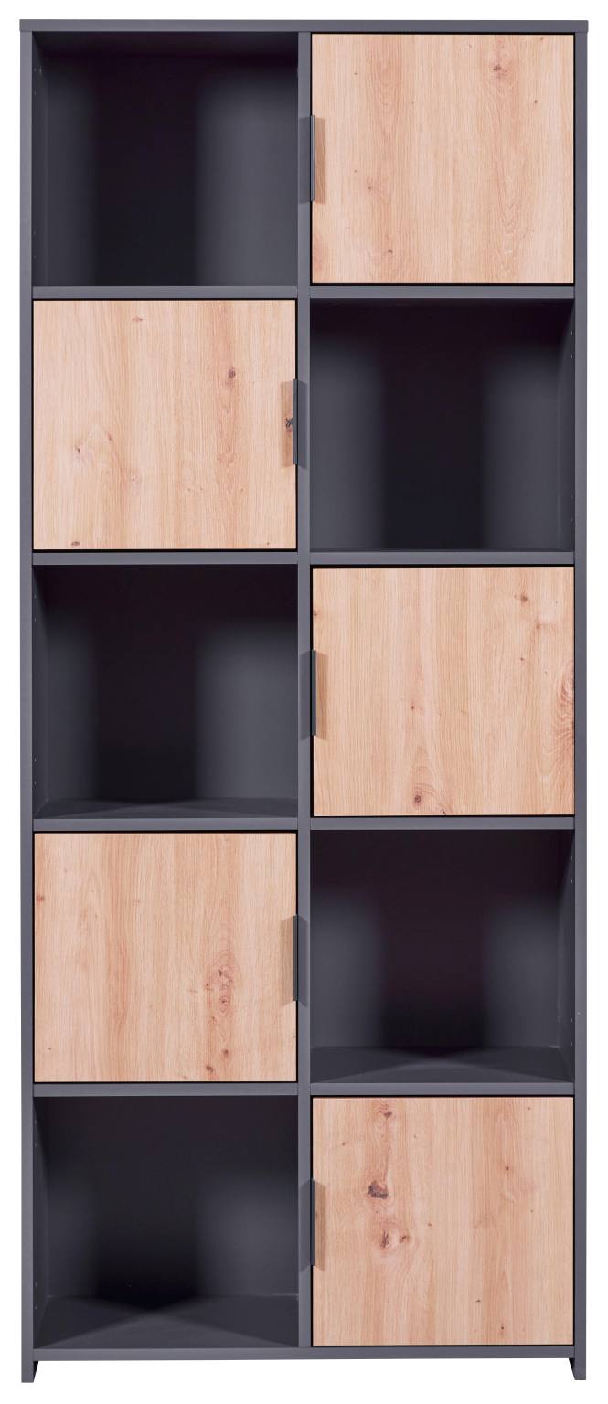 Bücherregal PEPETO 5T Regal mit 5 Türen Optik Grau / Artisan Eiche