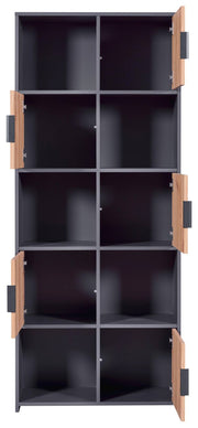 Bücherregal PEPETO 5T Regal mit 5 Türen Optik Grau / Artisan Eiche