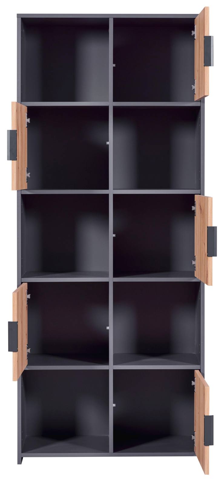 Bücherregal PEPETO 5T Regal mit 5 Türen Optik Grau / Artisan Eiche