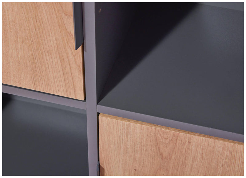 Bücherregal PEPETO 5T Regal mit 5 Türen Optik Grau / Artisan Eiche