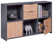 Regal Kommode PEPETO 2 Türen 2 Schubladen Optik Grau / Artisan Eiche