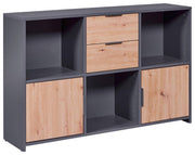 Regal Kommode PEPETO 2 Türen 2 Schubladen Optik Grau / Artisan Eiche