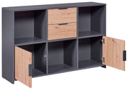Regal Kommode PEPETO 2 Türen 2 Schubladen Optik Grau / Artisan Eiche