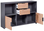 Regal Kommode PEPETO 2 Türen 2 Schubladen Optik Grau / Artisan Eiche