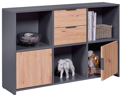 Regal Kommode PEPETO 2 Türen 2 Schubladen Optik Grau / Artisan Eiche