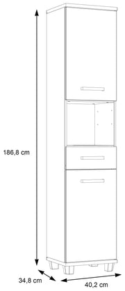 Badezimmer-Hochschrank VERIS 2 Türen Sonoma Eiche / Weiß glänzend