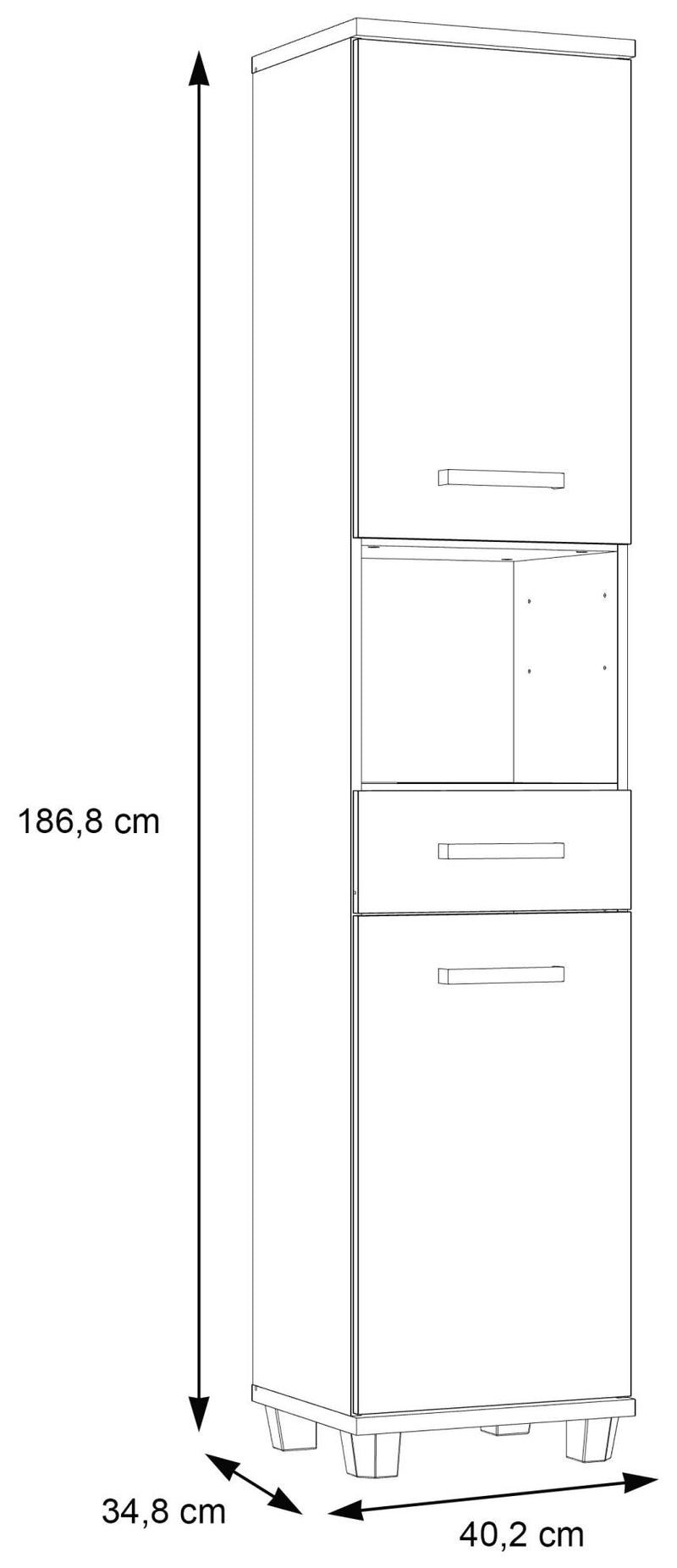 Badezimmer-Hochschrank VERIS 2 Türen Sonoma Eiche / Weiß glänzend
