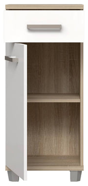 Badezimmer Kommode VERIS 1 Tür Sonoma Eiche / Weiß glänzend