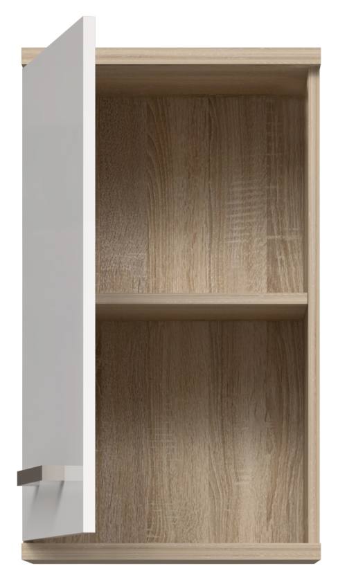 Badezimmer Hängeschrank VERIS Wandschrank Sonoma Eiche / Weiß glänzend