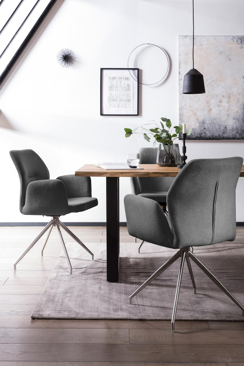 SalesFever Armlehnstuhl mit 180° Drehfunktion Gestell Edelstahl Bezug Dunkelgrau