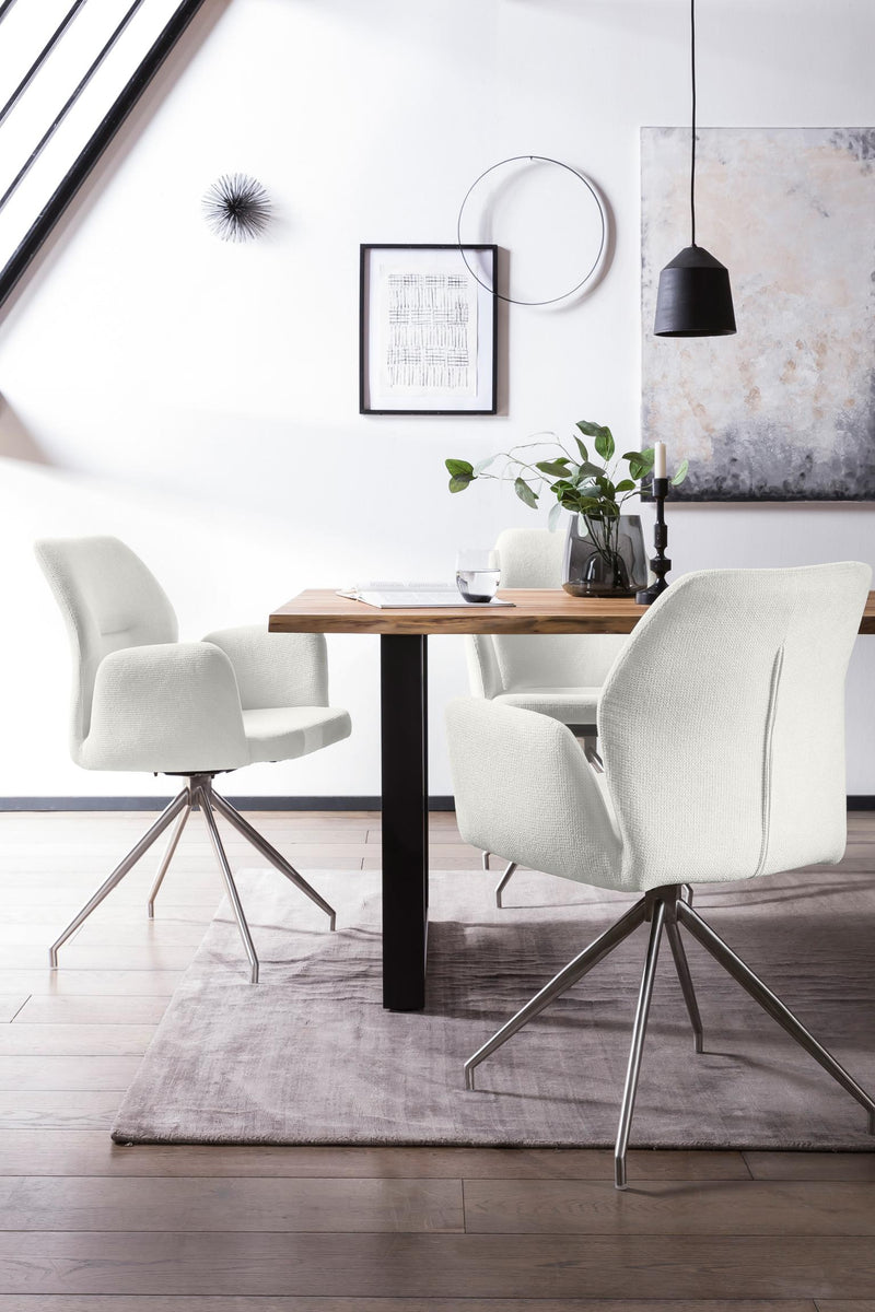 SalesFever Armlehnstuhl mit 180° Drehfunktion Gestell Edelstahl Bezug Creme