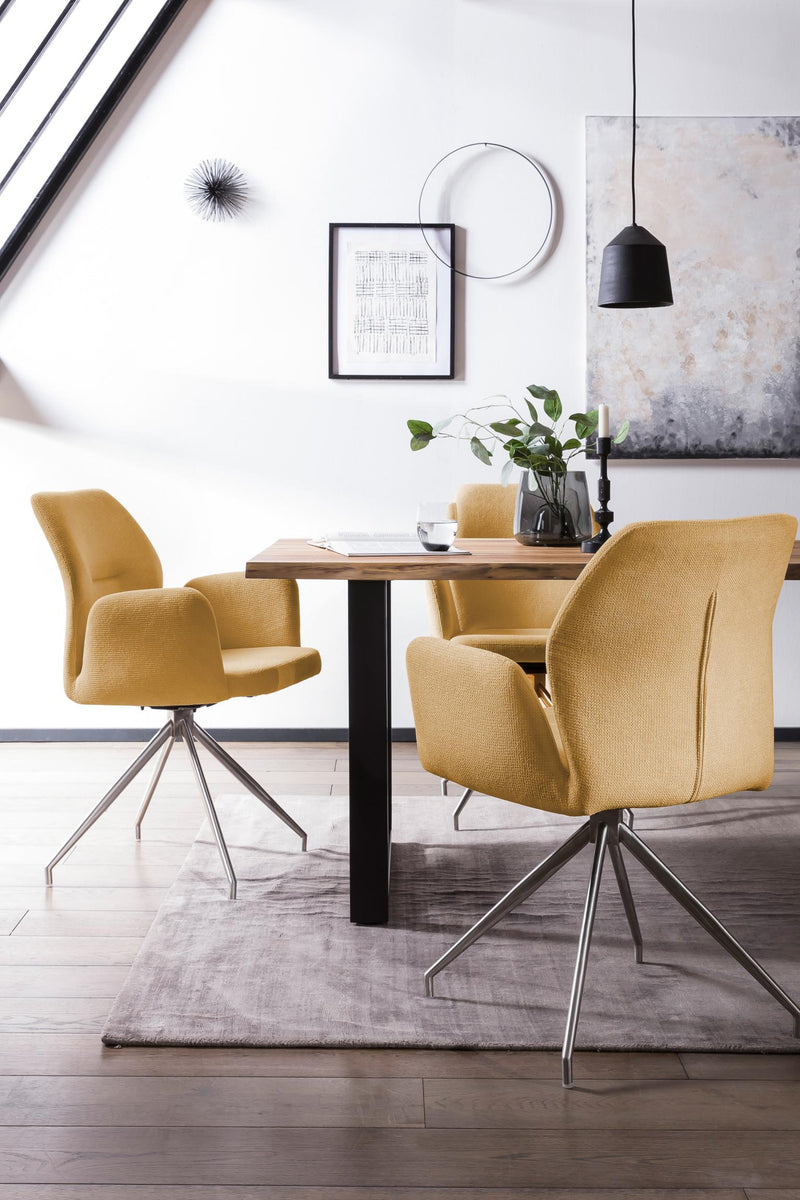 SalesFever Armlehnstuhl mit 180° Drehfunktion Gestell Edelstahl Bezug Gelb