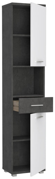 Badezimmer-Hochschrank CHAMP 2 Türen Beton Dunkelgrau / Weiß glänzend