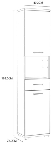 Badezimmer-Hochschrank CHAMP 2 Türen Beton Dunkelgrau / Weiß glänzend