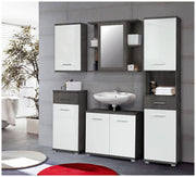 Badezimmer Badmöbel Set CHAMP 5-tlg. Betongrau Front weiß Hochglanz