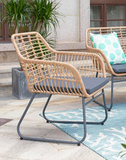 Garten Sitzgruppe 7-teilig Polyrattan Farbe natur mit Tisch und Kissen