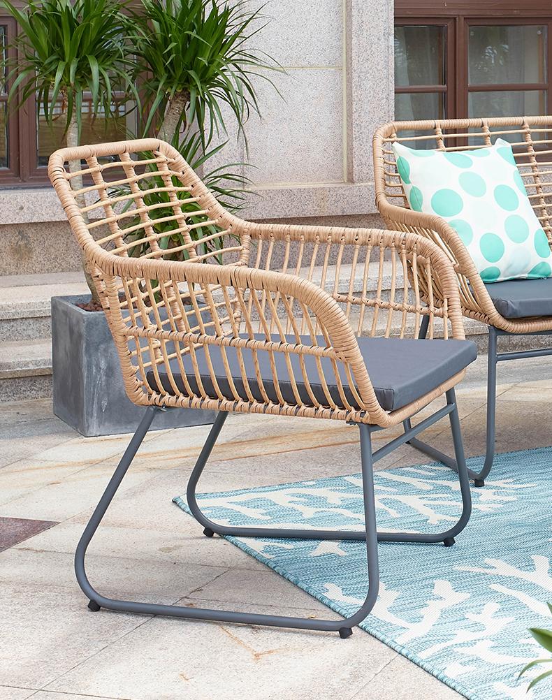 Garten Sitzgruppe 7-teilig Polyrattan Farbe natur mit Tisch und Kissen