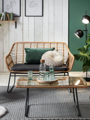 Garten Sitzgruppe 7-teilig Polyrattan Farbe natur mit Tisch und Kissen
