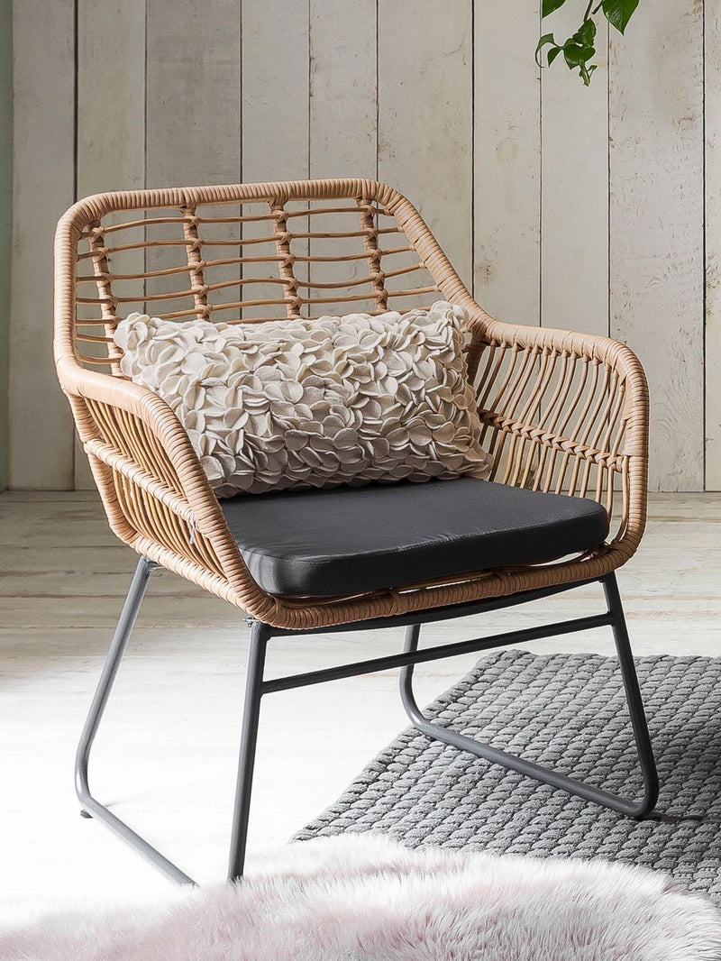 Garten Sitzgruppe 7-teilig Polyrattan Farbe natur mit Tisch und Kissen