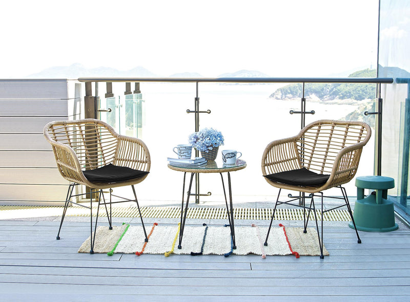 Balkonset Garten Sitzgruppe 5-teilig Polyrattan Farbe natur mit Kissen