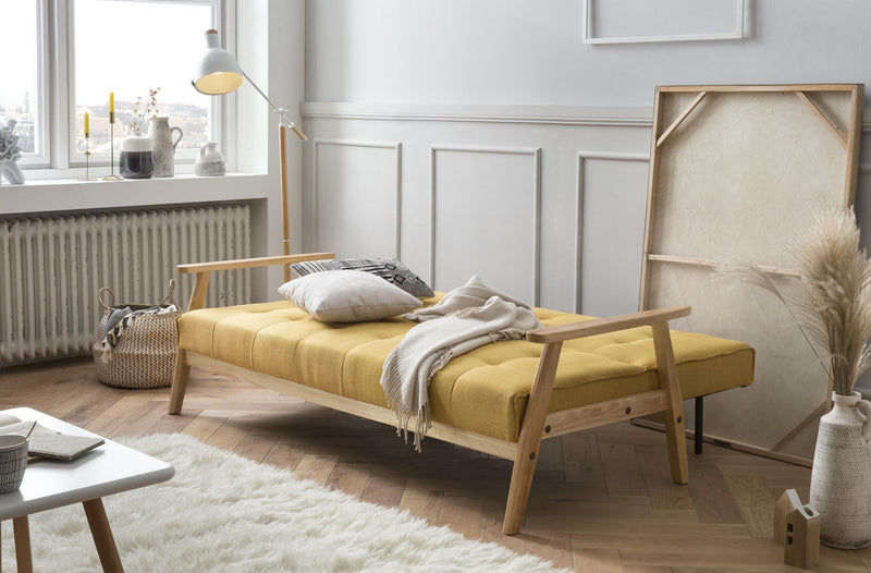 SalesFever Schlafsofa skandinavisch Strukturstoff senfgelb