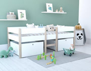 Hochbett für Kinder mit 2 Schubladen und Leiter weiß 90 x 200 cm