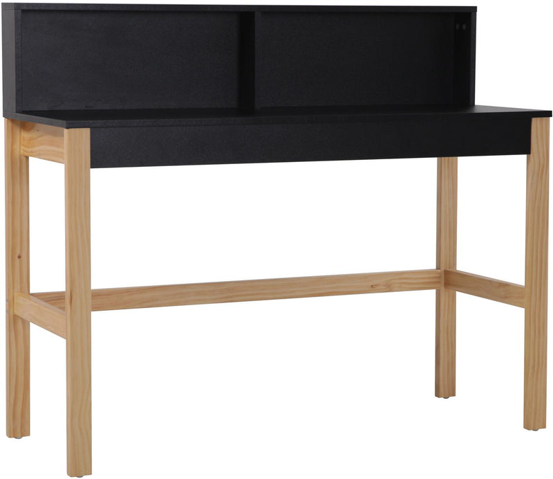 Schreibtisch in schwarz mit kleinem Aufsatz