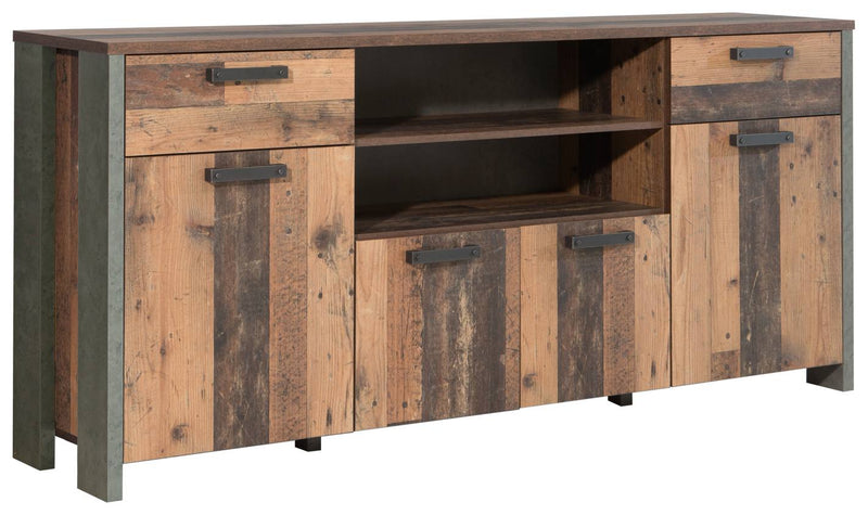 Sideboard Kommode CLIF 4 Türen 2 Schubladen Optik Old Wood Vintage