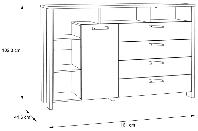 Kommode Sideboard CLIF 1 Tür 4 Schubladen Old Wood Optik von Forte