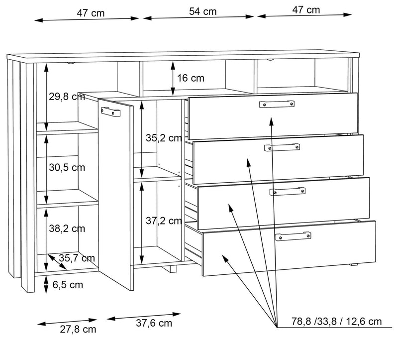 Kommode Sideboard CLIF 1 Tür 4 Schubladen Old Wood Optik von Forte