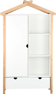 Schrank Kleiderschrank in Weiß mit Türe Schublade und Fächer