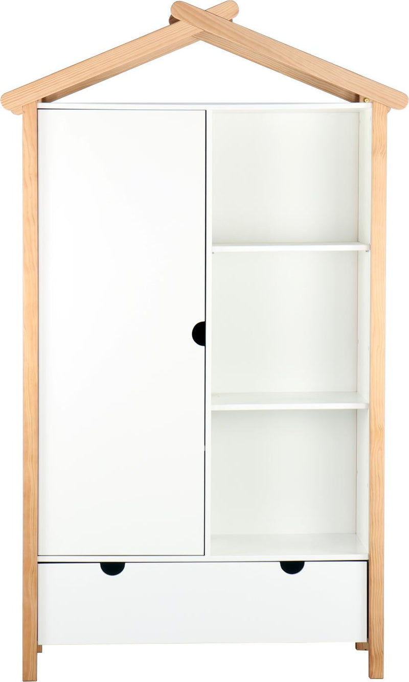 Schrank Kleiderschrank in Weiß mit Türe Schublade und Fächer